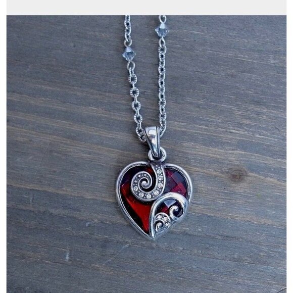 Brighton CUPIDS LOVE Swarovski Crystal Silver Plated Retired Necklace Red Heart - Picture 2 of 9
